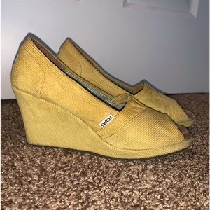 TOMS Corduroy Peep-Toe Wedges
